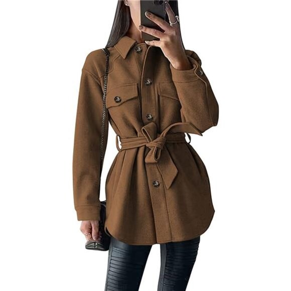 Women's 2022 Fashion Winter Trench Coats Lapel Button Down Peacoat Jackets